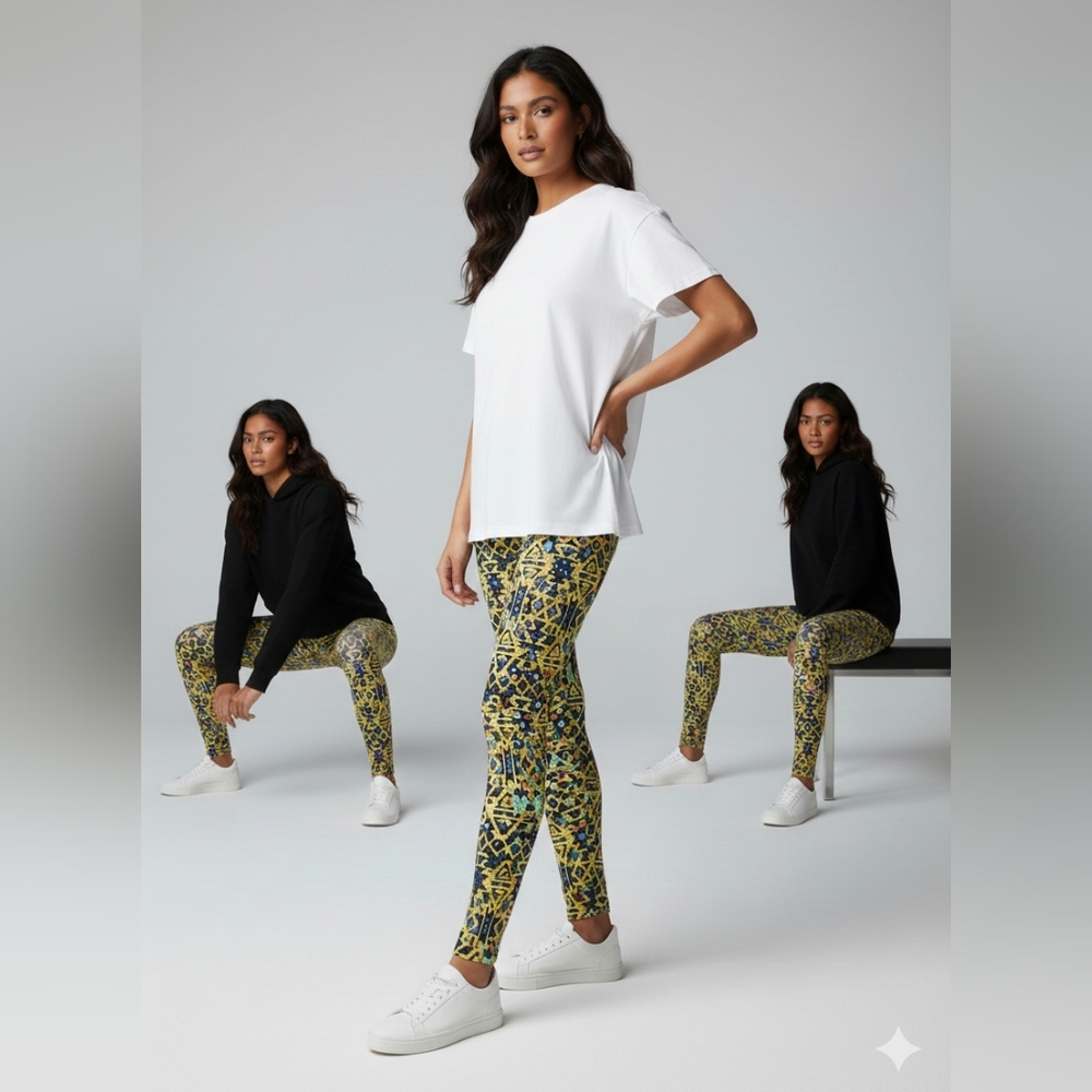 LuLaRoe Yellow and Black Geometric Leggings